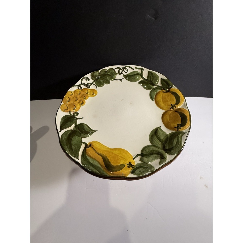 Vintage Stangl Sculptured Fruit Pedestal Cake Plate Hand Painted 10"